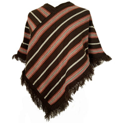 Unworn vintage 1970s brown and orange striped fringed poncho