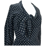 Black and white velvet vintage 1960s polkadot mini dress