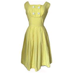 Lemon yellow waffle cotton vintage 1950s day dress