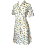 White polycotton late 1960s shirt dress with spring floral print