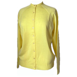 Unworn vintage 1960s yellow tricel knit crew neck cardigan