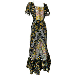 Gauzy vintage floral paisley early 1970s maxi dress