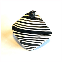 Black and white stripe enamelled vintage oversized metal ring