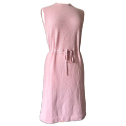 Pink knit vintage 1960s shift dress with drawstring waist