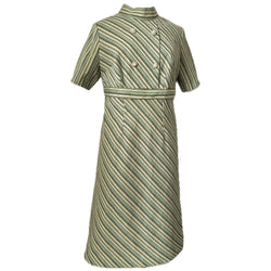 Mod pale green glitter stripe 1960s party dress with pearl flower buttons