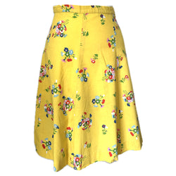 Bright yellow floral cotton vintage 1970s a-line skirt